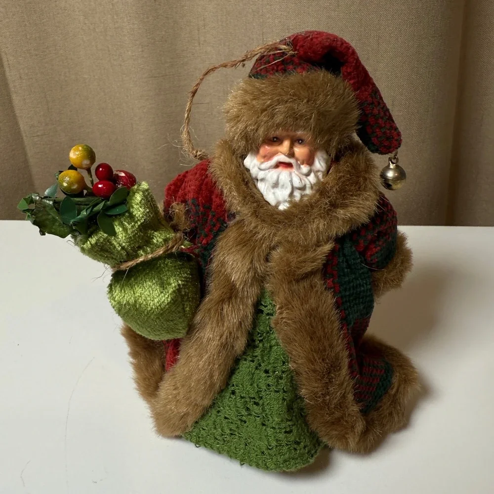 Charming Santa Claus‎ Christmas Ornament Holding Berry Bag